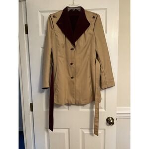 Bonders Vintage Calendar Cloth Beige Coat with Burgundy Corduroy Faux Fur Lined
